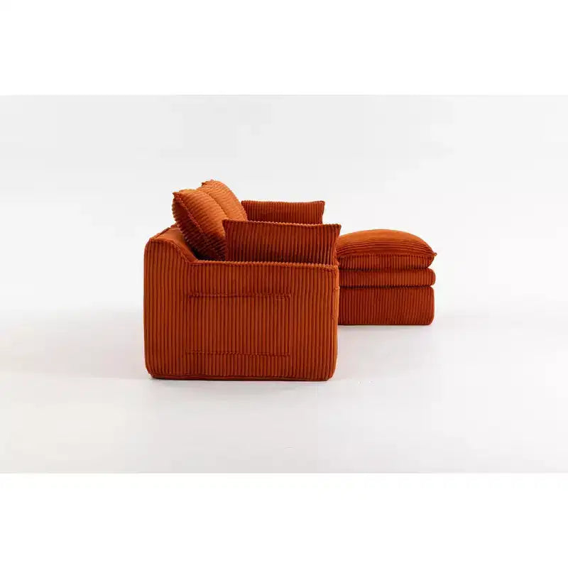 Canapé d'angle en forme de L, canapé en velours côtelé avec pouf mobile, canapé d'angle modulaire compressé pour salon - ModernLuxe