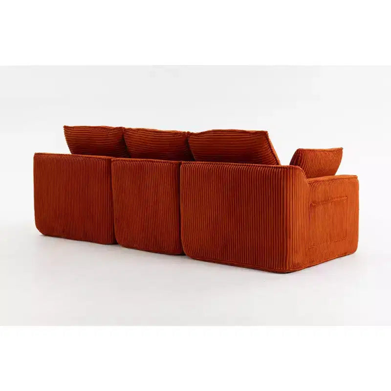 Canapé d'angle en forme de L, canapé en velours côtelé avec pouf mobile, canapé d'angle modulaire compressé pour salon - ModernLuxe