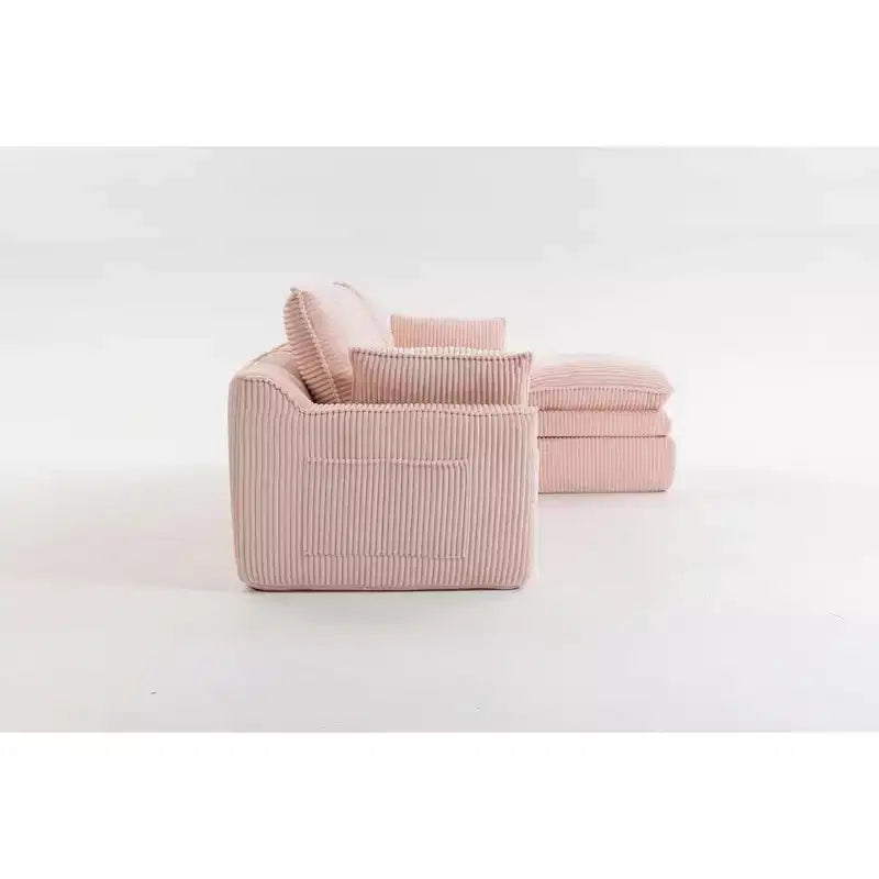 Canapé d'angle en forme de L, canapé en velours côtelé avec pouf mobile, canapé d'angle modulaire compressé pour salon - ModernLuxe
