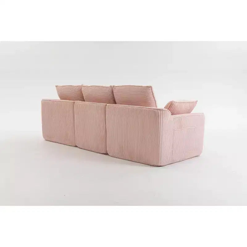 Canapé d'angle en forme de L, canapé en velours côtelé avec pouf mobile, canapé d'angle modulaire compressé pour salon - ModernLuxe