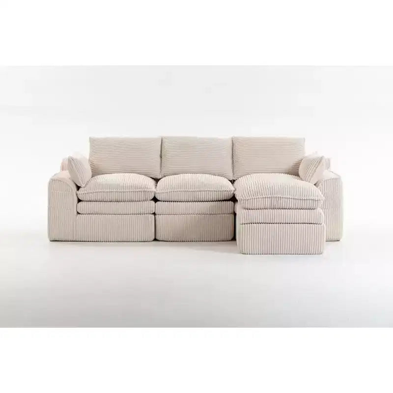 Canapé d'angle en forme de L, canapé en velours côtelé avec pouf mobile, canapé d'angle modulaire compressé pour salon - ModernLuxe