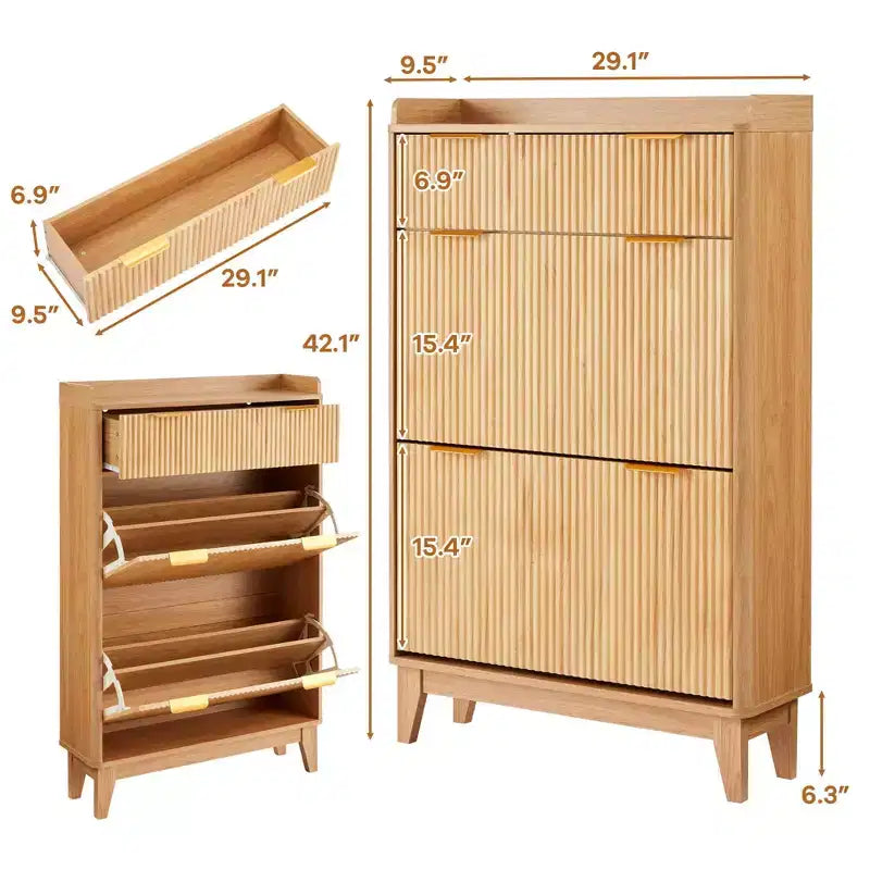 Meuble à chaussures étroit COZONY, organiseur de rangement mince à double porte avec étagères réglables et 2 tiroirs, compact pour les petits espaces