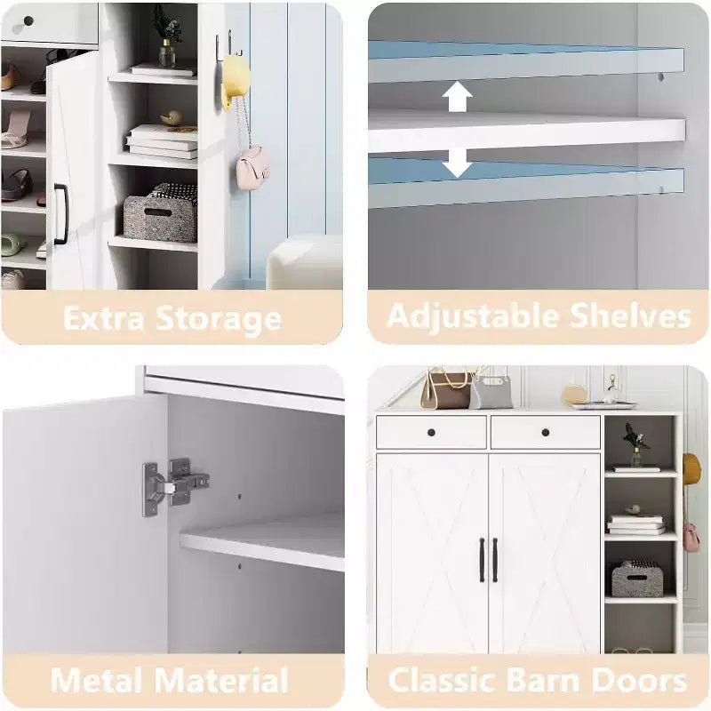 Meuble de rangement pour entrée de ferme moderne, 6 étagères réglables, 2 tiroirs, pour couloir, salon