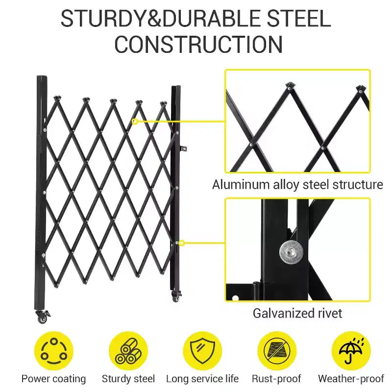 Barrière de sécurité pliable avec roues universelles, clôture extensible Barrière de barrage roulante à 360°, cour, jardin, garage