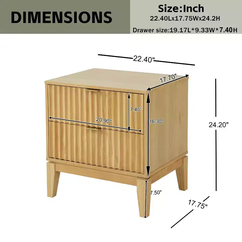 Table de chevet moderne en bois cannelé Christopher Knight Home avec 2 tiroirs