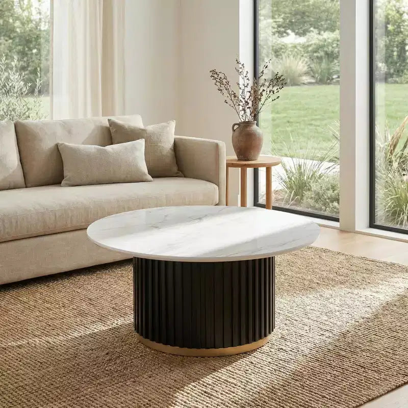 Table basse ronde Christopher Knight Home Mustafa en bois et fer avec piètement cannelé