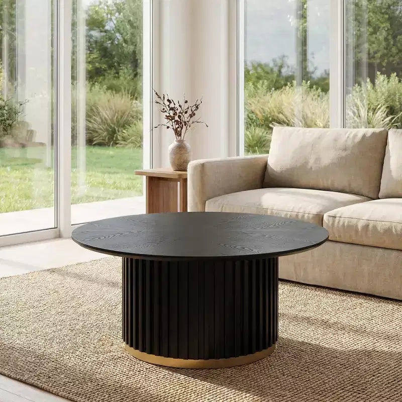 Table basse ronde Christopher Knight Home Mustafa en bois et fer avec piètement cannelé