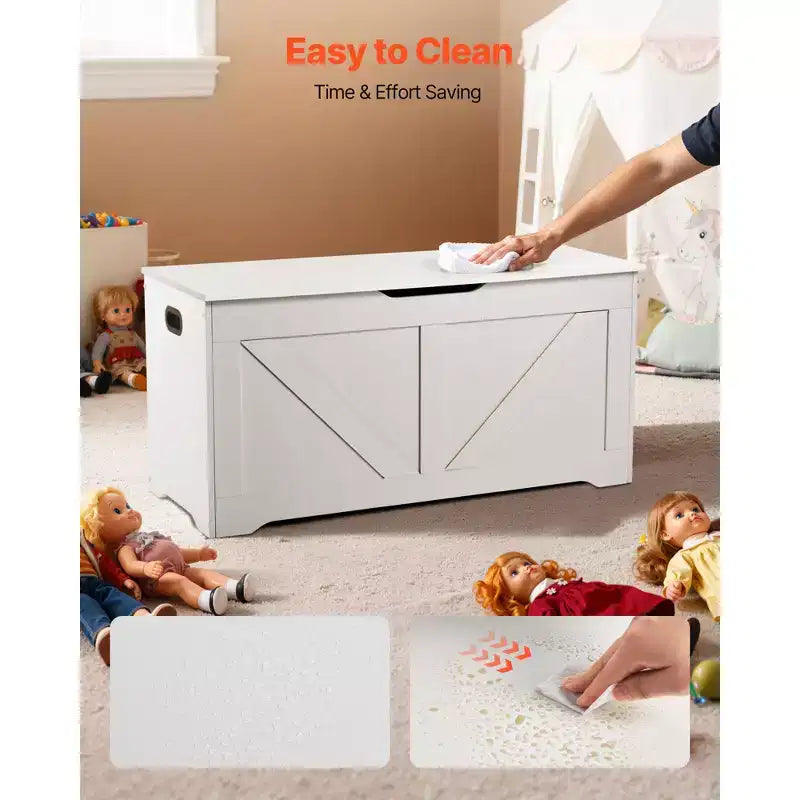 Banc de rangement pour enfants avec charnière de sécurité, coffre à jouets en bois et banc d'assise pour salle de jeux, chambre, entrée ou salon, blanc