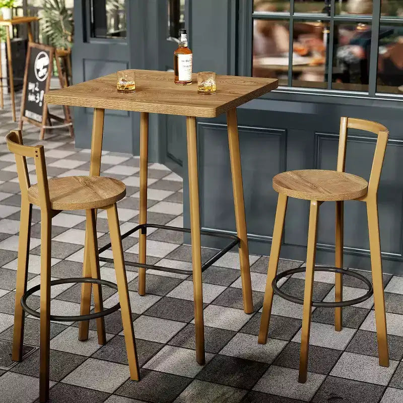 Ensemble table et chaises de bar Lantine, table de bistrot carrée de 100 cm de haut avec 2 chaises, table haute pour salle à manger, café, appartement, balcon, couleur chêne