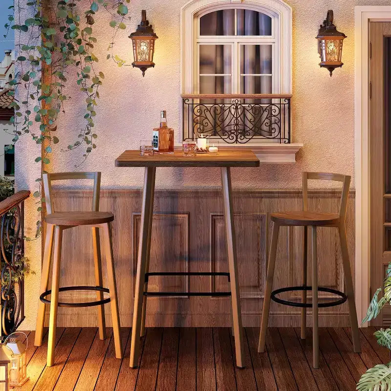 Ensemble table et chaises de bar Lantine, table de bistrot carrée de 100 cm de haut avec 2 chaises, table haute pour salle à manger, café, appartement, balcon, couleur chêne