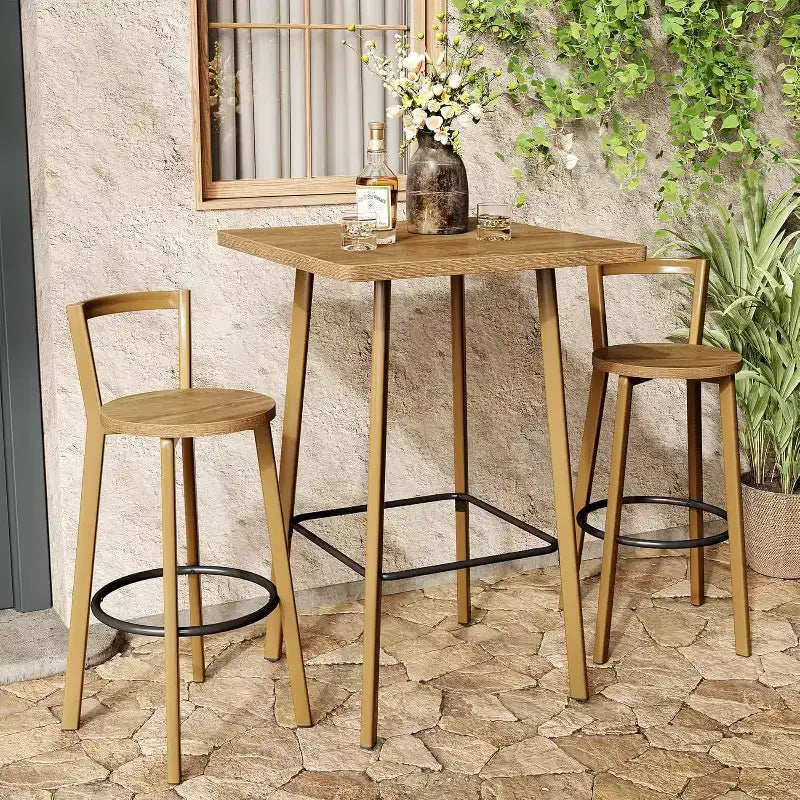 Ensemble table et chaises de bar Lantine, table de bistrot carrée de 100 cm de haut avec 2 chaises, table haute pour salle à manger, café, appartement, balcon, couleur chêne