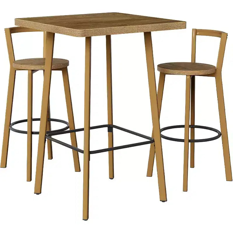 Ensemble table et chaises de bar Lantine, table de bistrot carrée de 100 cm de haut avec 2 chaises, table haute pour salle à manger, café, appartement, balcon, couleur chêne