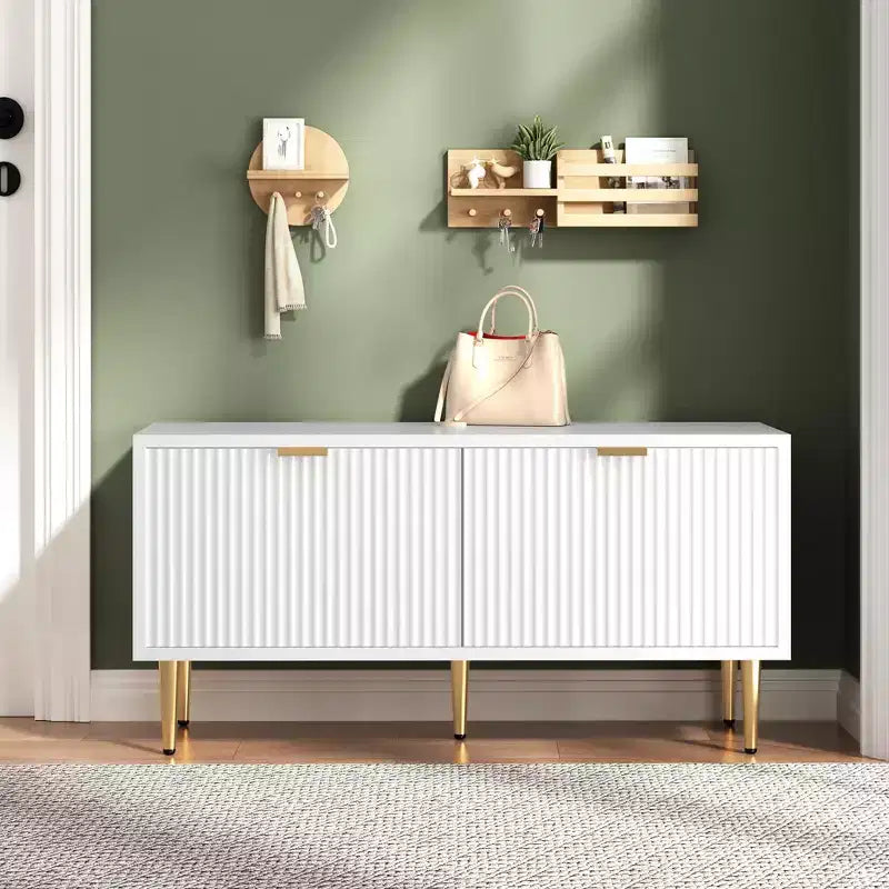 COZONY Banc de rangement à chaussures cannelé moderne de 106,7 cm avec armoire, banc à chaussures en bois pour entrée, hall, vestibule ou porte d'entrée