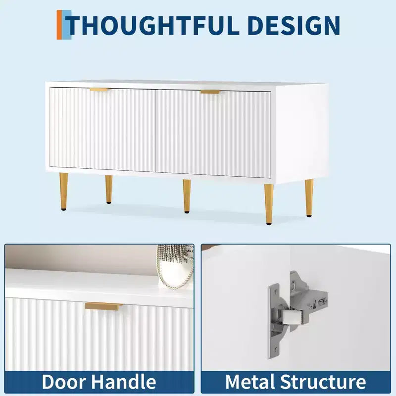 COZONY Banc de rangement à chaussures cannelé moderne de 106,7 cm avec armoire, banc à chaussures en bois pour entrée, hall, vestibule ou porte d'entrée