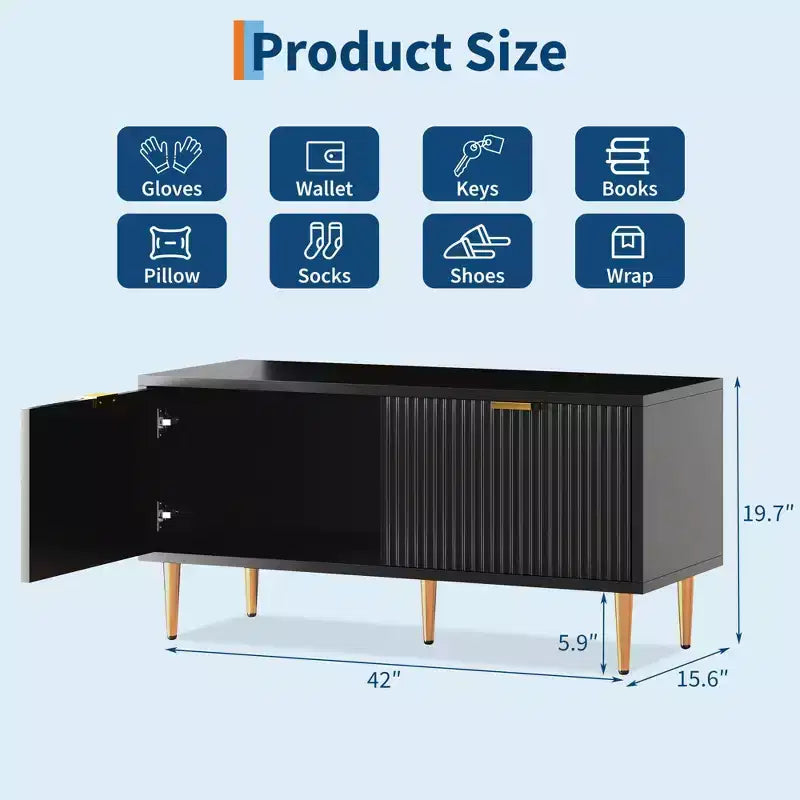 COZONY Banc de rangement à chaussures cannelé moderne de 106,7 cm avec armoire, banc à chaussures en bois pour entrée, hall, vestibule ou porte d'entrée