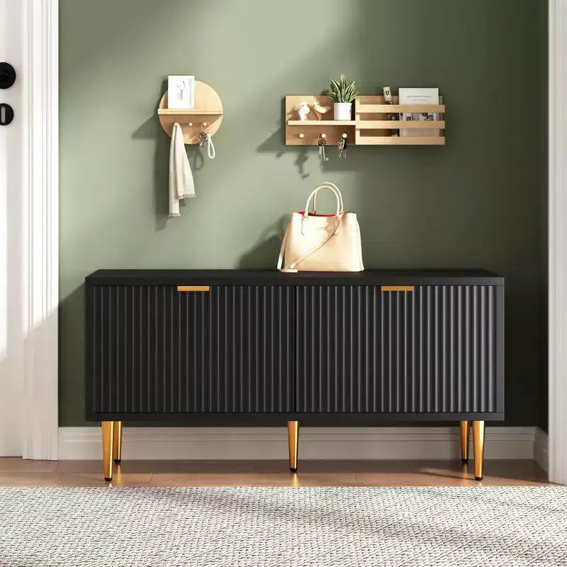 COZONY Banc de rangement à chaussures cannelé moderne de 106,7 cm avec armoire, banc à chaussures en bois pour entrée, hall, vestibule ou porte d'entrée