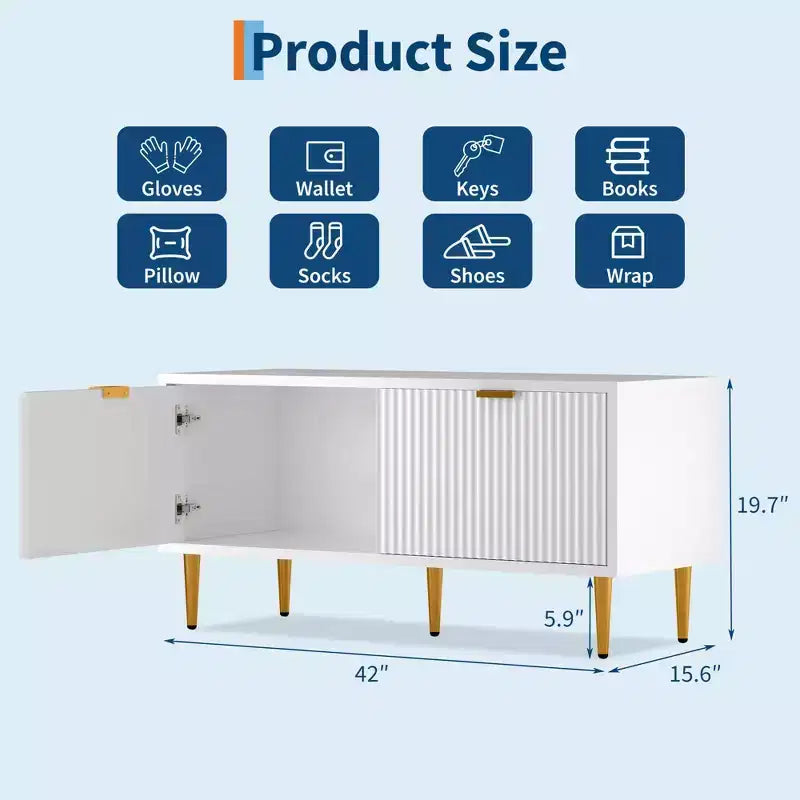 COZONY Banc de rangement à chaussures cannelé moderne de 106,7 cm avec armoire, banc à chaussures en bois pour entrée, hall, vestibule ou porte d'entrée