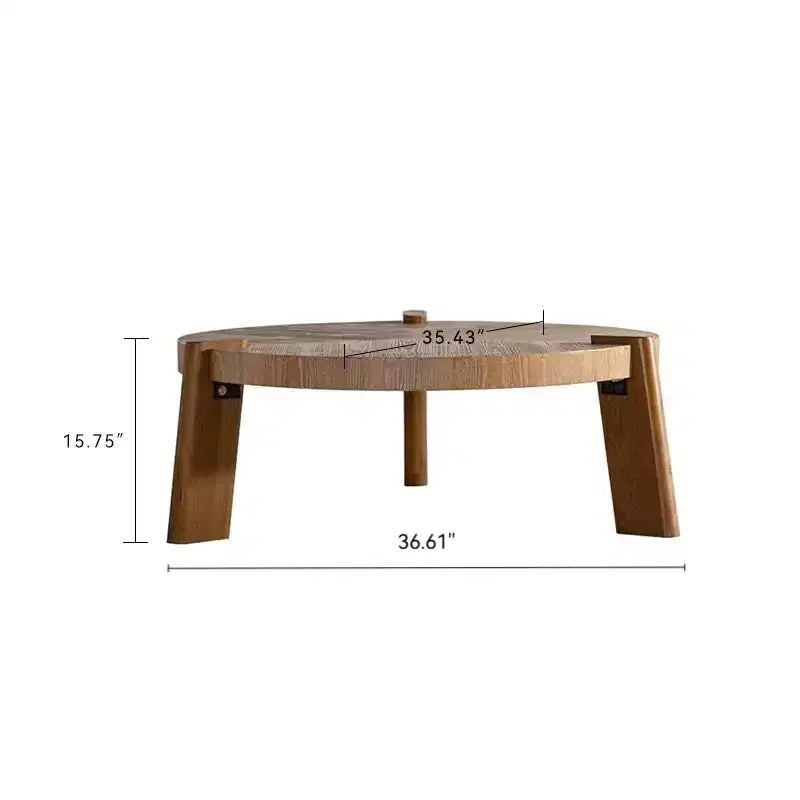 JVNOXK Table basse ronde à chevrons 36.61, Table d'appoint rustique en bois massif et MDF avec pieds fuselés, Finition en bois vieilli naturel pour salon