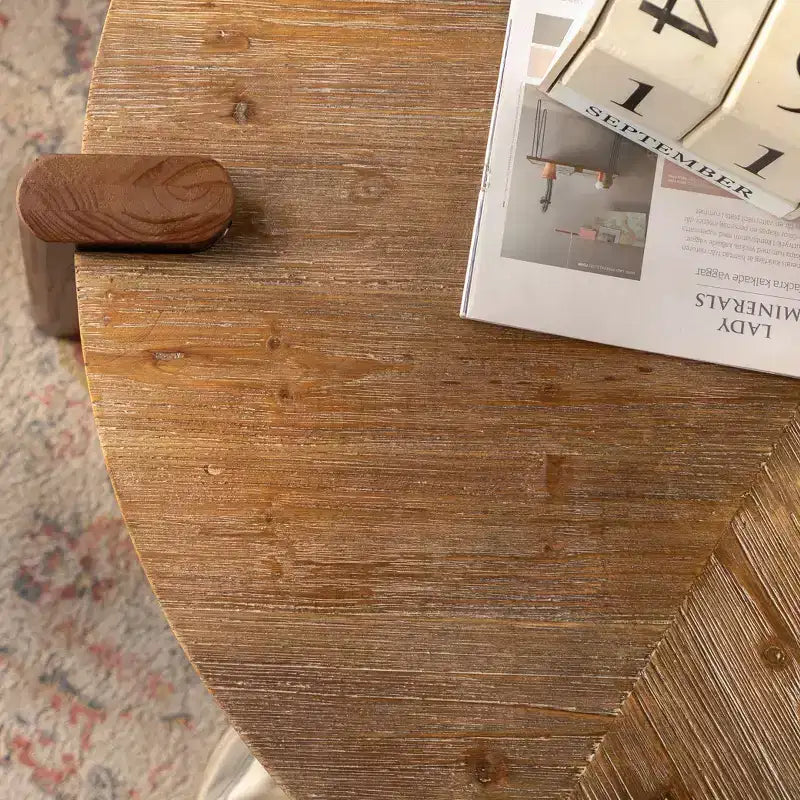 JVNOXK Table basse ronde à chevrons 36.61, Table d'appoint rustique en bois massif et MDF avec pieds fuselés, Finition en bois vieilli naturel pour salon