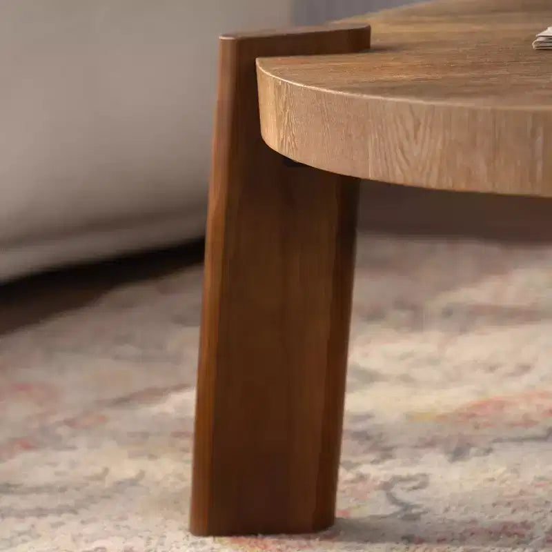 JVNOXK Table basse ronde à chevrons 36.61, Table d'appoint rustique en bois massif et MDF avec pieds fuselés, Finition en bois vieilli naturel pour salon