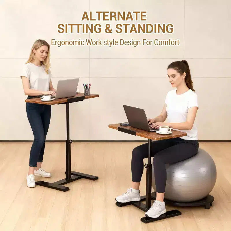 Table de chevet réglable en hauteur avec roulettes, plateau divisé, table de chevet inclinable, support mobile pour ordinateur portable, ordinateur, bureau debout, chariot avec rangement pour l'hôpital