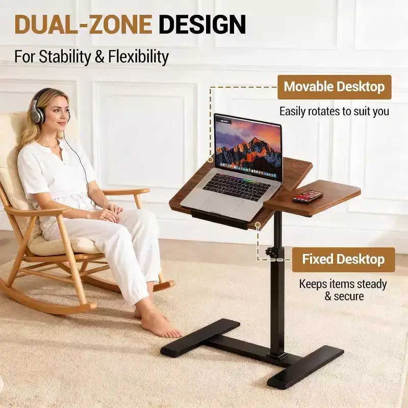 Table de chevet réglable en hauteur avec roulettes, plateau divisé, table de chevet inclinable, support mobile pour ordinateur portable, ordinateur, bureau debout, chariot avec rangement pour l'hôpital