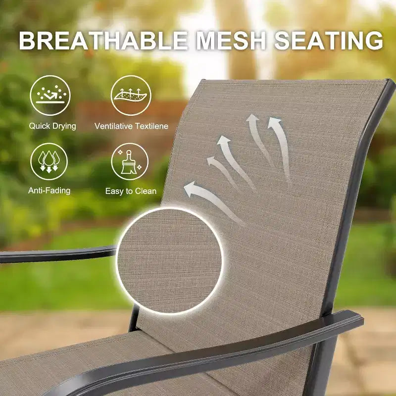 Ensemble de 2 tabourets de bar de jardin hauteur comptoir, chaises de patio extérieures pivotantes à 360° avec accoudoirs et dossier haut, sièges de bar en textilène respirant pour terrasse