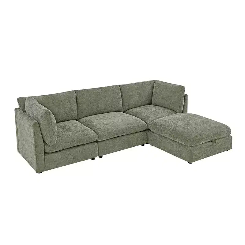Canapé modulable Morden Fort 356 cm avec pouf de rangement, canapé en U avec assise profonde de 56 cm, canapé d'angle moderne en chenille pour salon