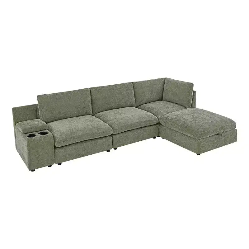 Canapé modulable Morden Fort 356 cm avec pouf de rangement, canapé en U avec assise profonde de 56 cm, canapé d'angle moderne en chenille pour salon