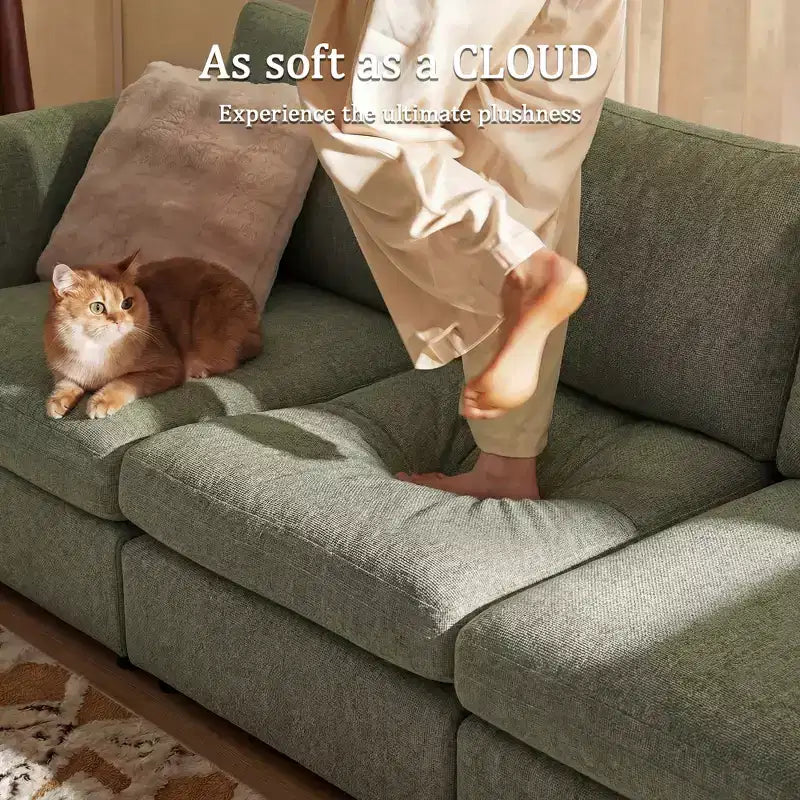Canapé modulable Morden Fort 356 cm avec pouf de rangement, canapé en U avec assise profonde de 56 cm, canapé d'angle moderne en chenille pour salon