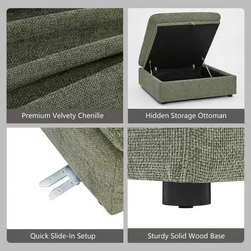 Canapé modulable Morden Fort 356 cm avec pouf de rangement, canapé en U avec assise profonde de 56 cm, canapé d'angle moderne en chenille pour salon