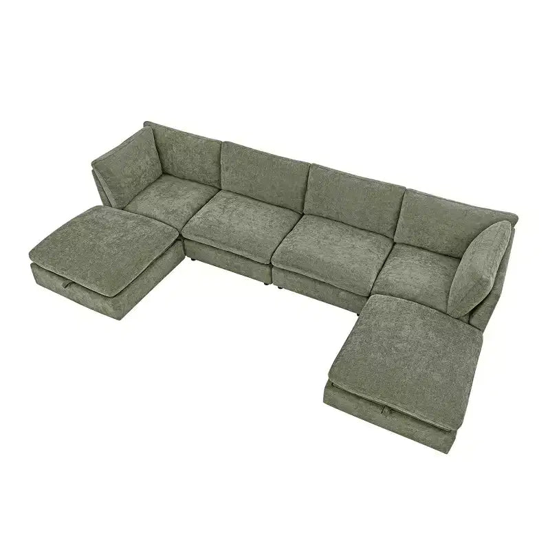 Canapé modulable Morden Fort 356 cm avec pouf de rangement, canapé en U avec assise profonde de 56 cm, canapé d'angle moderne en chenille pour salon