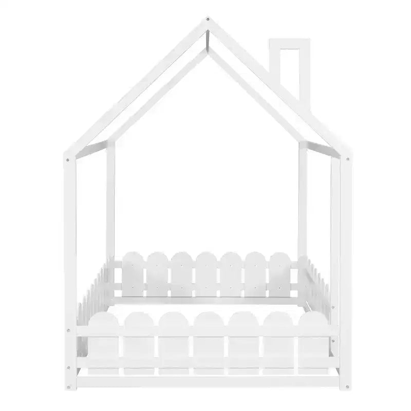 Lit en bois Luxystar avec clôture pour enfants et adolescents, Blanc