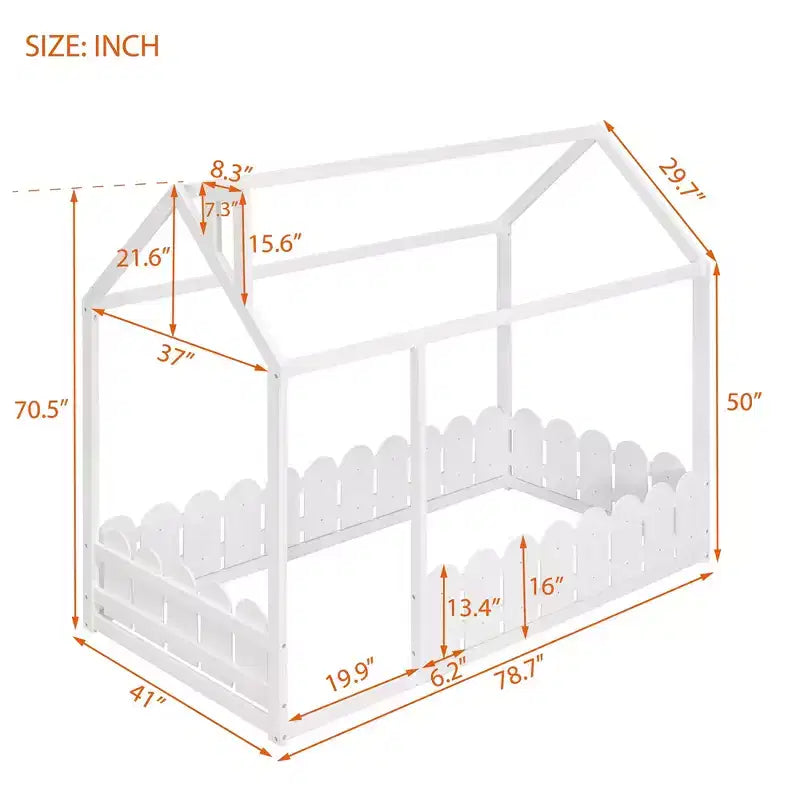 Lit en bois Luxystar avec clôture pour enfants et adolescents, Blanc