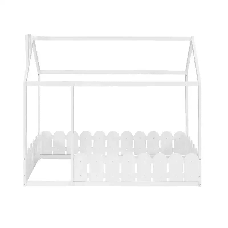 Lit en bois Luxystar avec clôture pour enfants et adolescents, Blanc