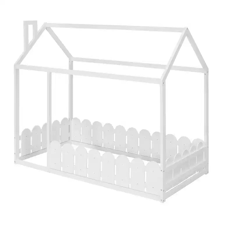 Lit en bois Luxystar avec clôture pour enfants et adolescents, Blanc