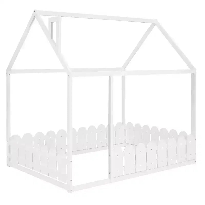 Lit en bois Luxystar avec clôture pour enfants et adolescents, Blanc