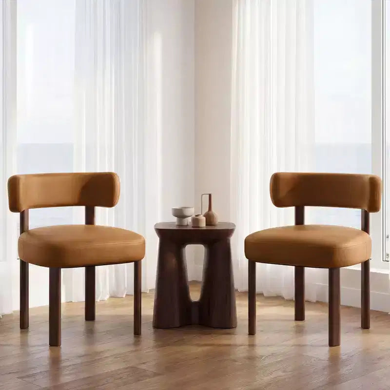 Ora Maison Faux Leather Dining Chairs with Curved Back and Solid Wood Frame, Ergonomic Armless Chairs for Living Room, Dining Room