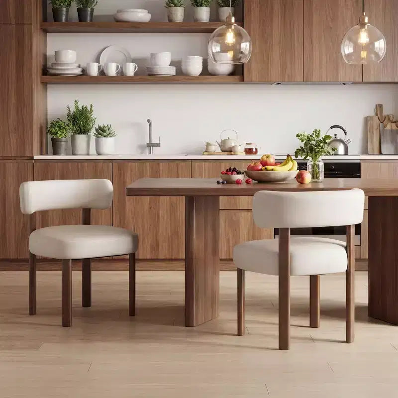 Chaises de salle à manger Ora en similicuir avec dossier incurvé et cadre en bois massif, chaises ergonomiques sans accoudoirs pour salon, salle à manger