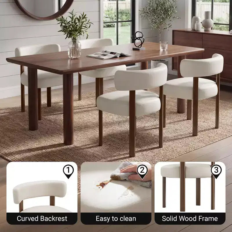 Chaises de salle à manger Ora en similicuir avec dossier incurvé et cadre en bois massif, chaises ergonomiques sans accoudoirs pour salon, salle à manger
