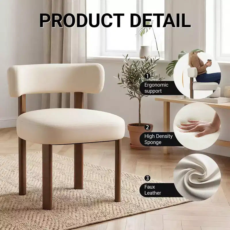 Chaises de salle à manger Ora en similicuir avec dossier incurvé et cadre en bois massif, chaises ergonomiques sans accoudoirs pour salon, salle à manger