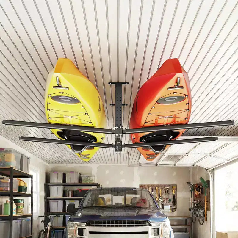VEVOR Support de Rangement pour 2 Kayaks, Capacité Jusqu'à 113 kg, Rack de Plafond Réglable Robuste pour Garage, Noir
