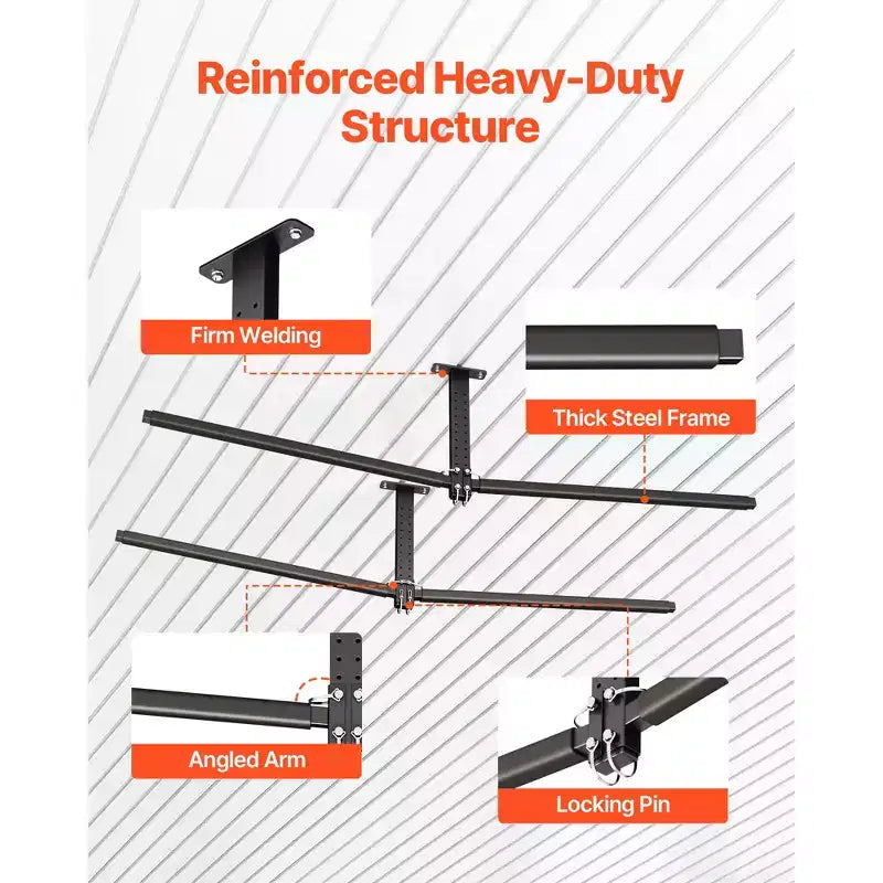 VEVOR Support de Rangement pour 2 Kayaks, Capacité Jusqu'à 113 kg, Rack de Plafond Réglable Robuste pour Garage, Noir