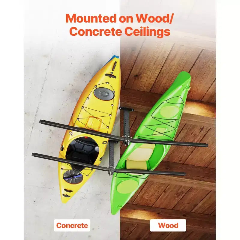 VEVOR Support de Rangement pour 2 Kayaks, Capacité Jusqu'à 113 kg, Rack de Plafond Réglable Robuste pour Garage, Noir