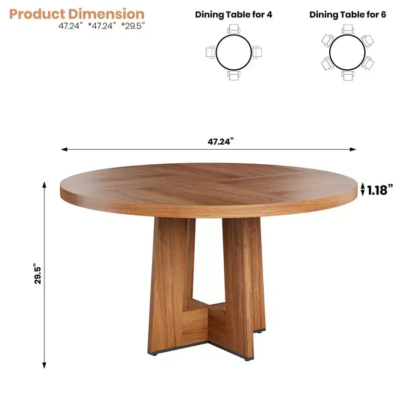 Table à manger ronde moderne de 119 cm pour 4 à 6 personnes, table de cuisine avec base piédestal robuste, table de salle à manger circulaire peu encombrante pour petits espaces