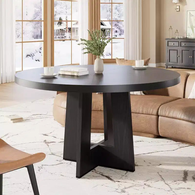 Table à manger ronde moderne de 119 cm pour 4 à 6 personnes, table de cuisine avec base piédestal robuste, table de salle à manger circulaire peu encombrante pour petits espaces