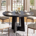 Modern 47 Inch Round Dining Table for 4 to 6, Kitchen Dinner Table with Sturdy Pedestal Base, Space Saving Circle Dining Room Table for Small Spaces