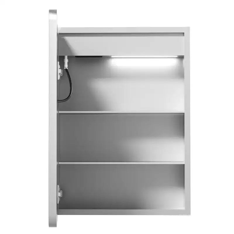 Armoire à pharmacie rectangulaire FAMYYT 20 po L x 28 po H en fer avec miroir, lumière DEL dimmable, fonction antibuée et prises - Entièrement assemblée