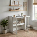 FurnitureR Folding Desk with Storage Shelf, Small Space Drop Leaf Computer Desk with Bookshelf, Writing Desk for Home Office, Bedroom, Apartment