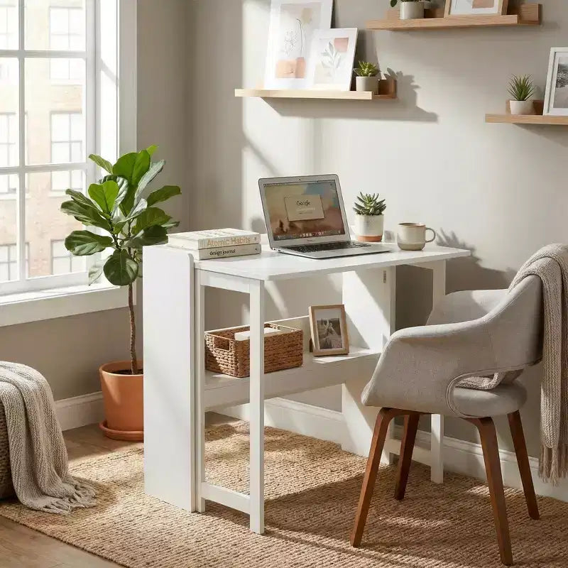 Bureau pliant FurnitureR avec étagère de rangement, petit bureau d'ordinateur à rabat avec étagère à livres, bureau d'écriture pour bureau à domicile, chambre à coucher, appartement